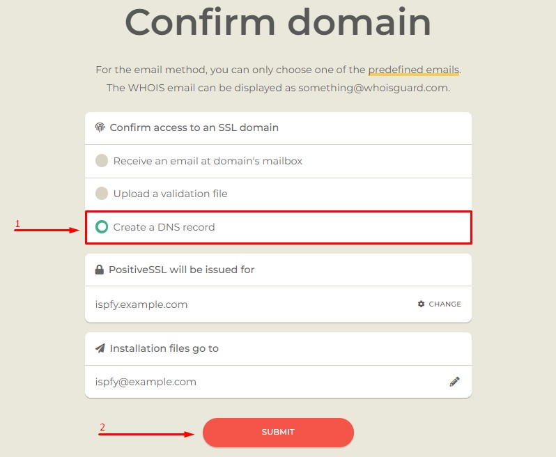 Confirmar dominio com DNS.