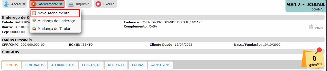 Abrir novo atendimento no ISPFY.