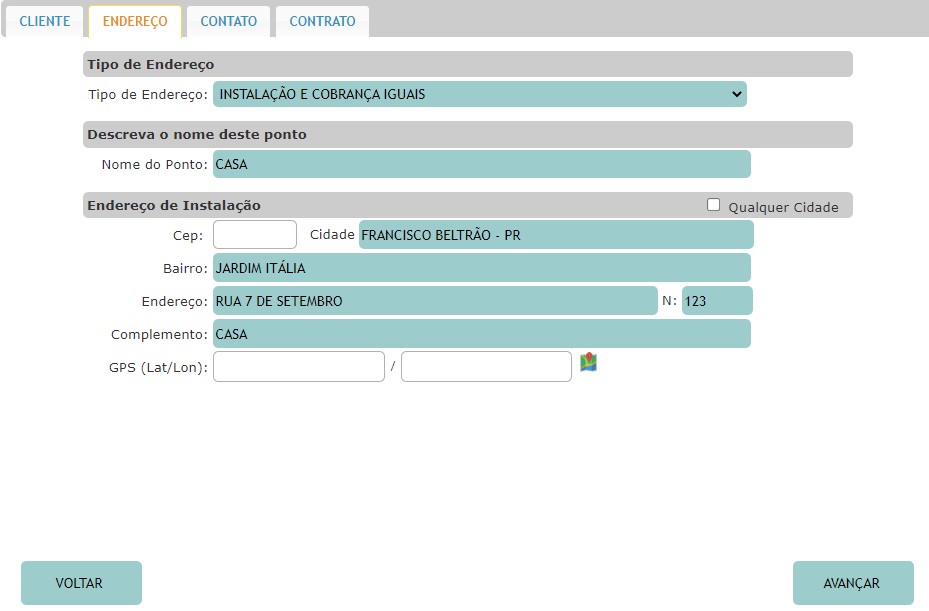 Cadastrar endereço do cliente no ISPFY.