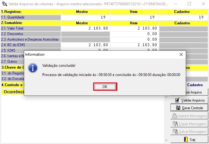 Validação concluída.