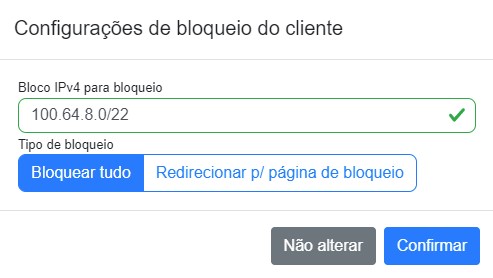 Configurações de bloqueio do cliente para Mikrotik no ISPFY.