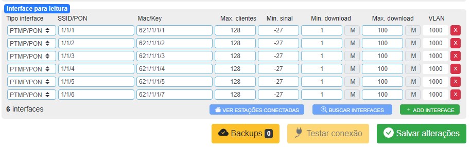 Interface para leitura de OLT.