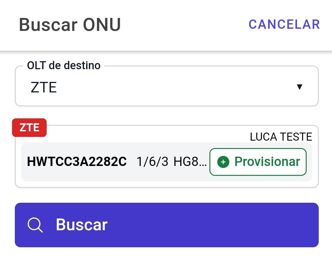 Buscar e provisionar ONU.