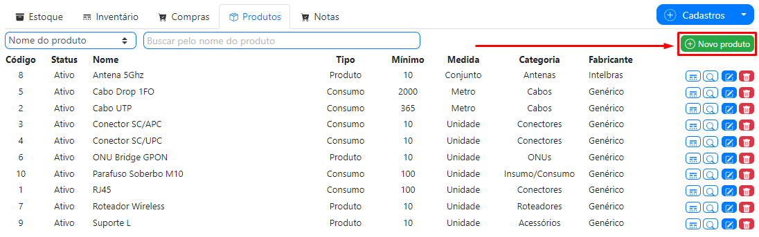 Cadastrar novo produto no módulo de estoque do ISPFY | Sistema para provedor.