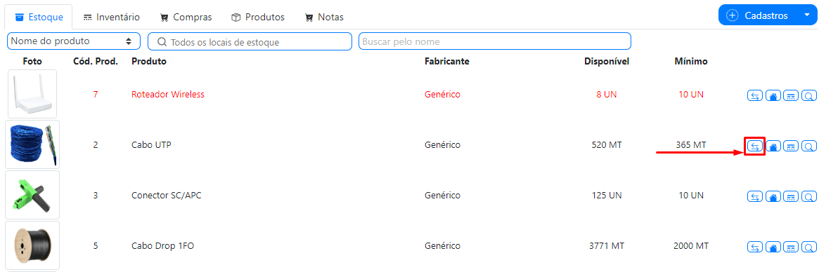 Botão para transferir local | Sistema para provedor.