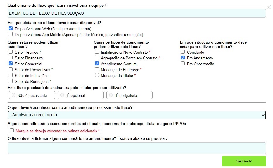 Adicionar fluxo de resolução de chamados no ISPFY | Sistema para provedor.