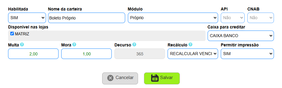 Configurar carteira para emissão de boleto próprio no ISPFY.