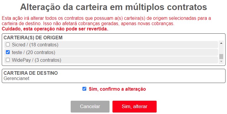 Alterar carteira padrão em múltiplos contratos no ISPFY.