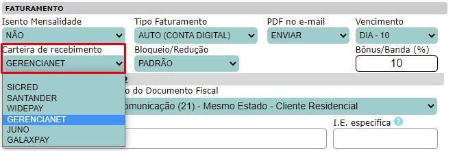 Alterar a carteira no contrato do cliente no ISPFY.