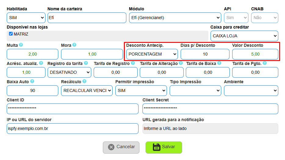 Aplicar desconto por pagamento antecipado direto na certeira.