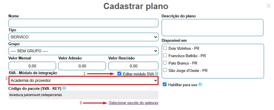 Cadastrar plano de serviço SVA para a Leveduca (Academia do provedor) no ISPFY | Sitema para provedor.