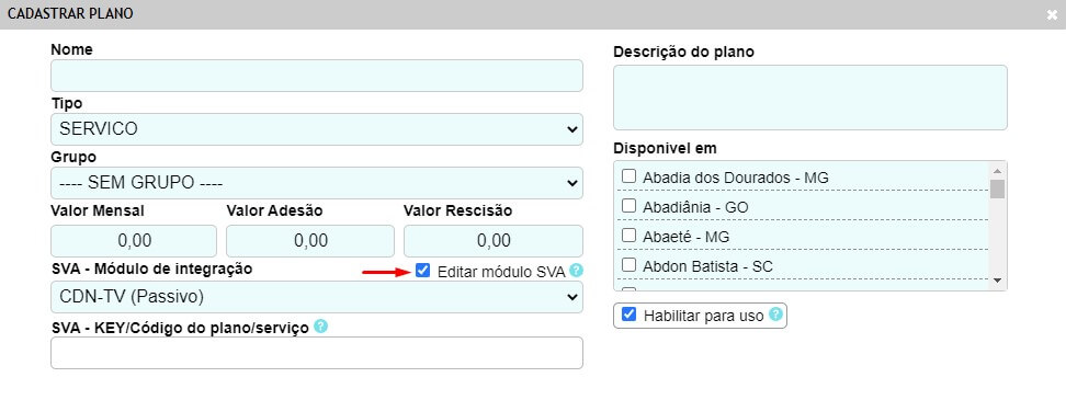 Cadastrar plano SVA da CDN-TV no ISPFY.