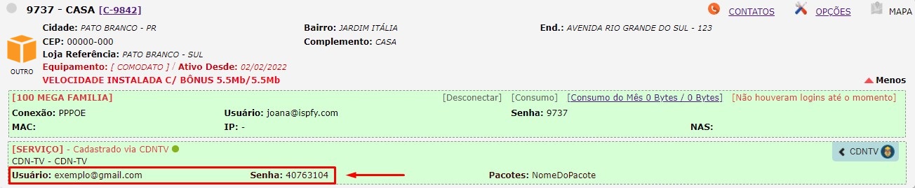 Dados de acesso ao CDN-TV.