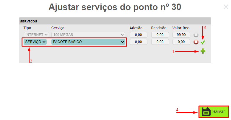 adicionar serviço SVA no ponto do cliente.