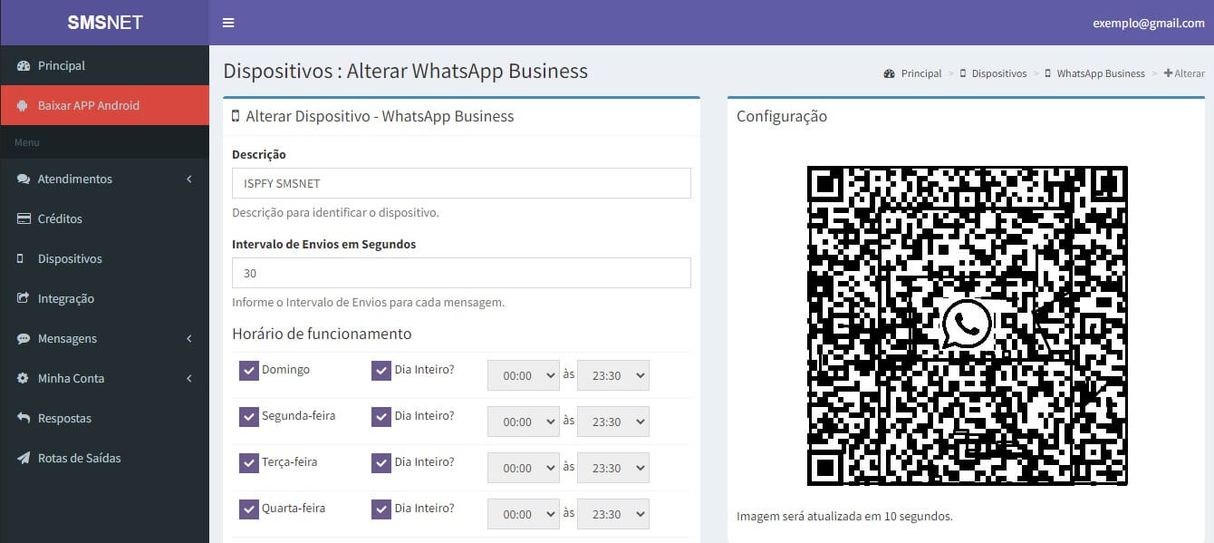 QR Code para WhatsApp no SMSNET.