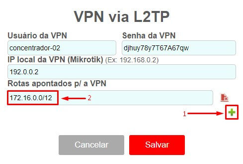 Rotas apontados para a VPN.