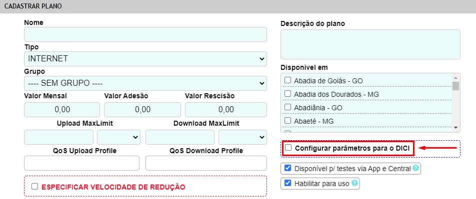 Configurar parâmetros para o DICI no ISPFY.