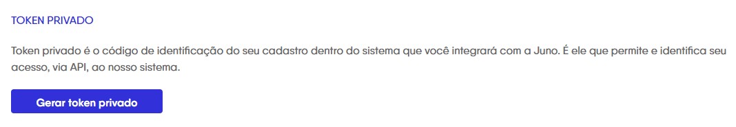 Gerando token privado na Juno.