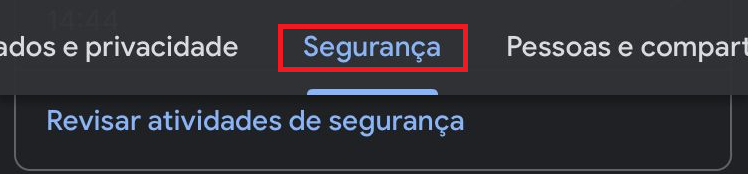 Configurações de segurança do Google.